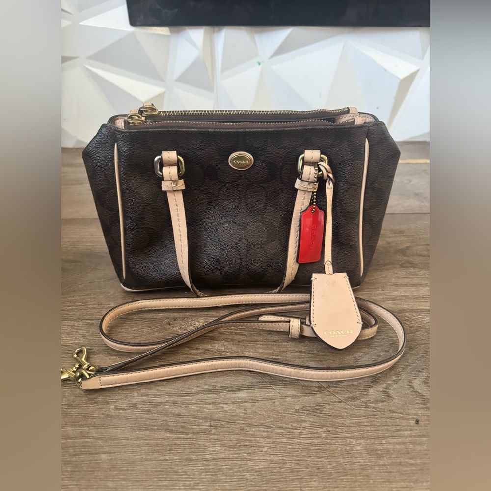 Coach Signature Peyton Brown and Tan shoulder bag